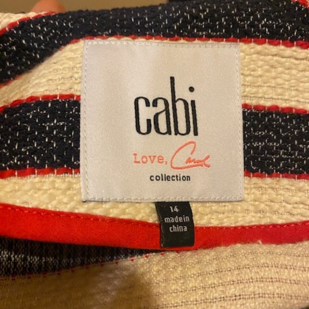 CAbi Cruise Striped Blue Ivory Red Jacket Blazer Nautical Sz 14 - Picture 5 of 6